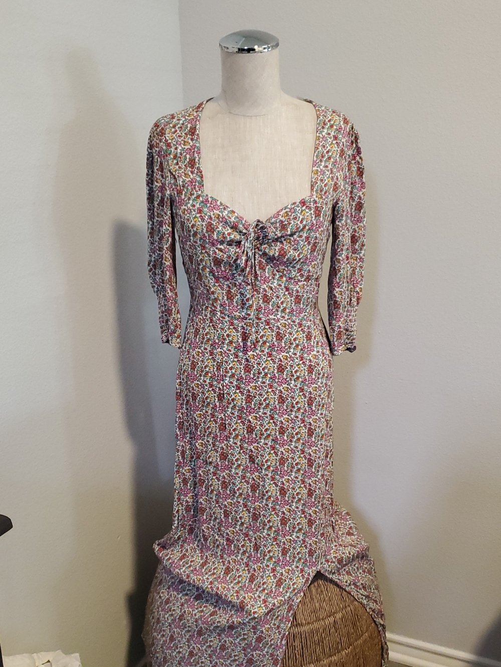 TTahari Floral Tie-Front Maxi Dress - Pink Multi. Size S